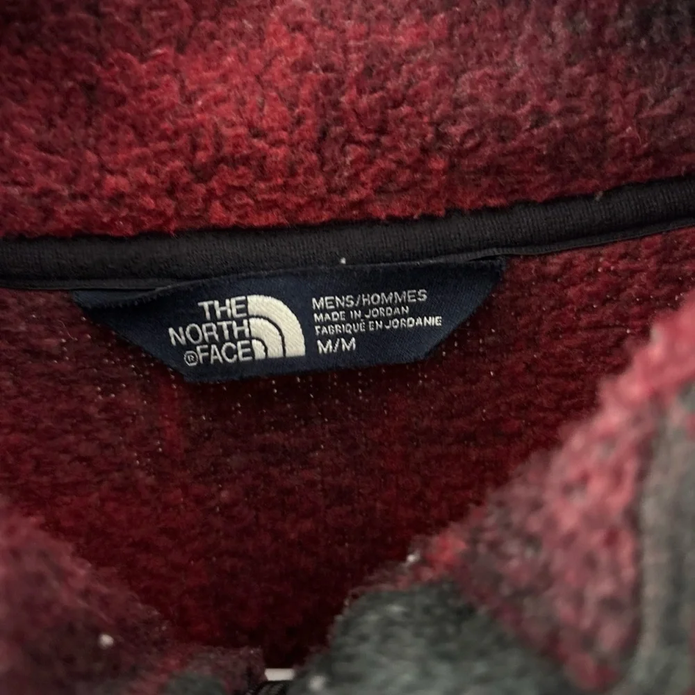The North Face Buffalo Plaid Fleece 1/2 Zip Pullover Jacket Sz M Black Red Men - Picture 5 of 8
